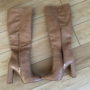 Tan Faux Croc Crocodile Tall Boots - Sz 8
